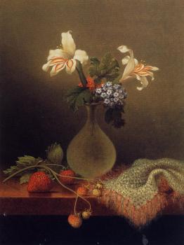 Martin Johnson Heade : A Vase of Corn Lilies and Heliotrope